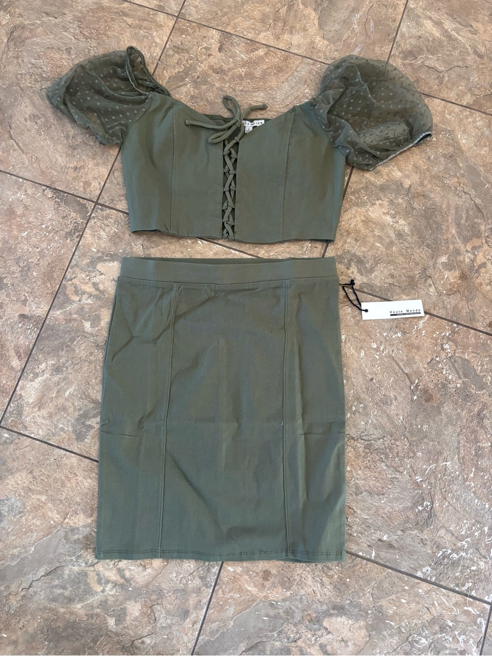 Moss Green Two-Piece Skirt Set